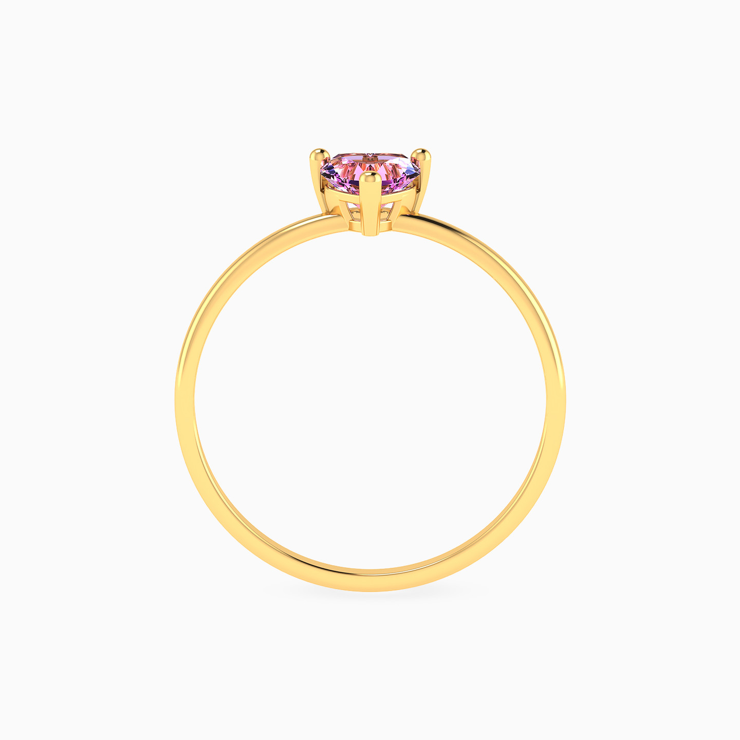 خاتم شكل قلب ذهب عيار 14 قيراط مزين بحجر وردي فاتح - 4 خاتم شكل قلب ذهب عيار 14 قيراط مزين بحجر وردي فاتح - 4