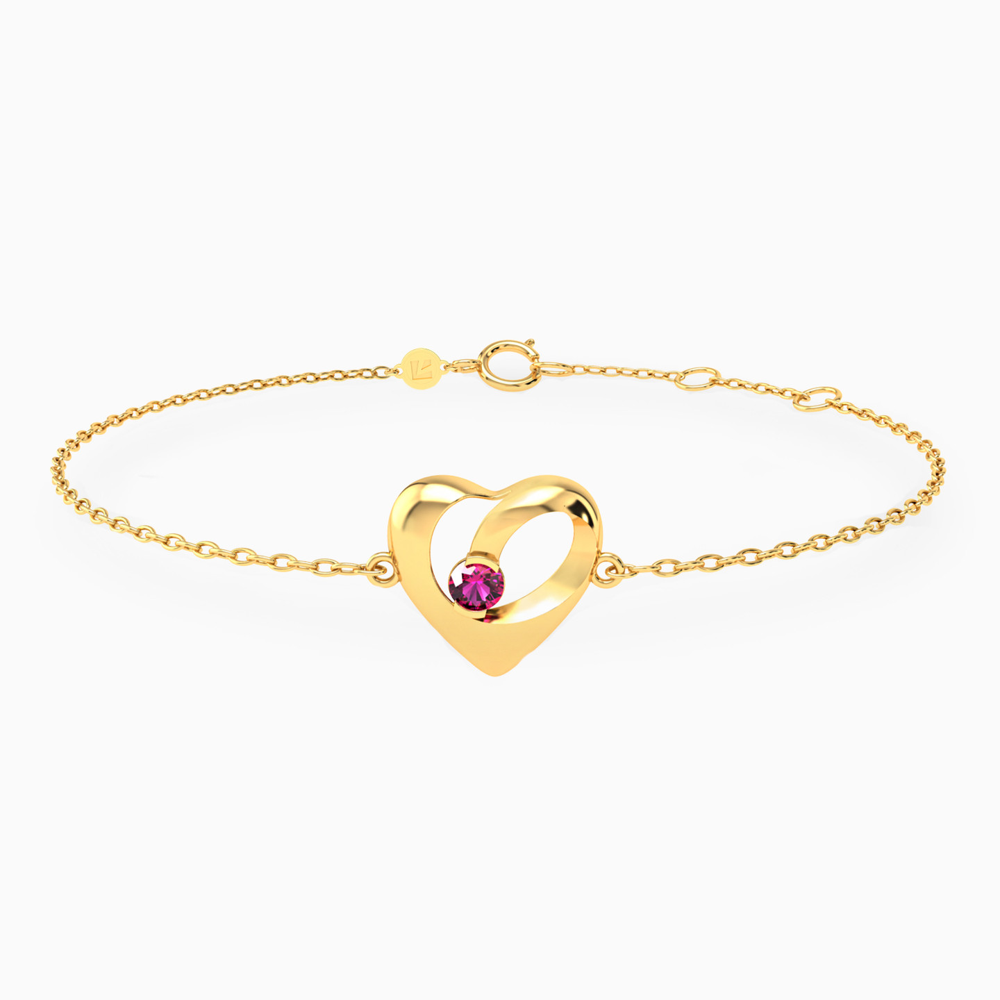 Bold Open Heart Pink Stone Chain Bracelet in 14K Gold Bold Open Heart Pink Stone Chain Bracelet in 14K Gold