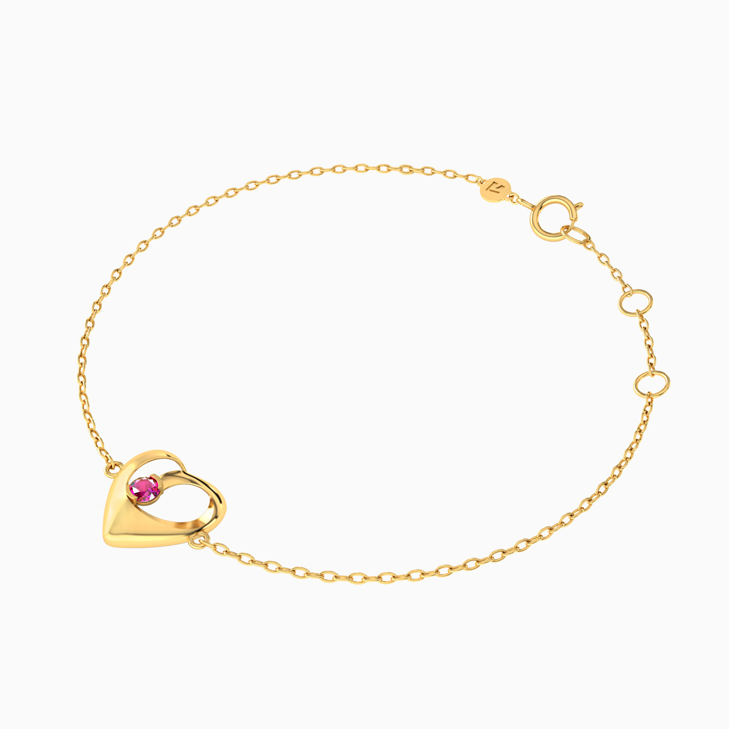 Bold Open Heart Pink Stone Chain Bracelet in 14K Gold - 3 Bold Open Heart Pink Stone Chain Bracelet in 14K Gold - 3