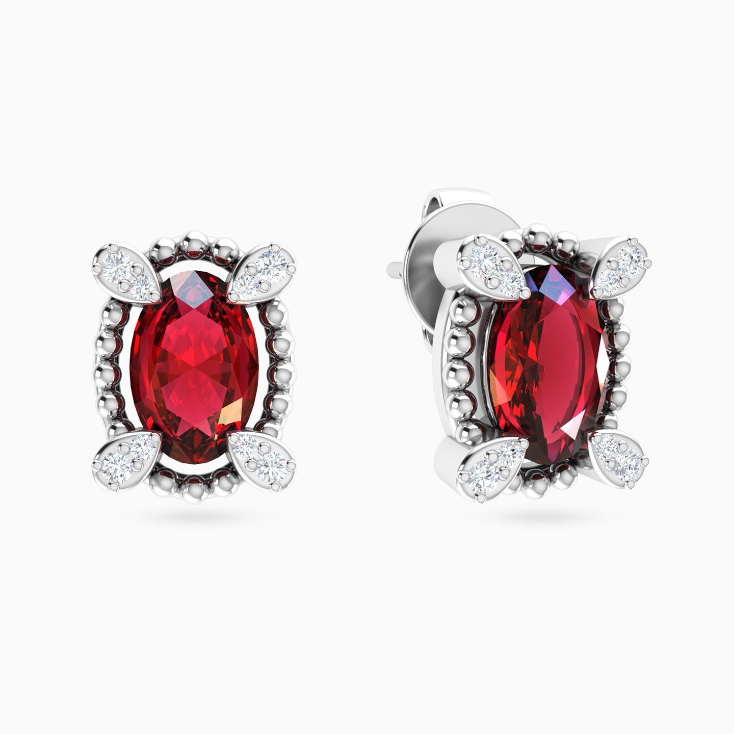 Oval Diamonds & Colored Stones Stud Earrings in 18K Gold Oval Diamonds & Colored Stones Stud Earrings in 18K Gold