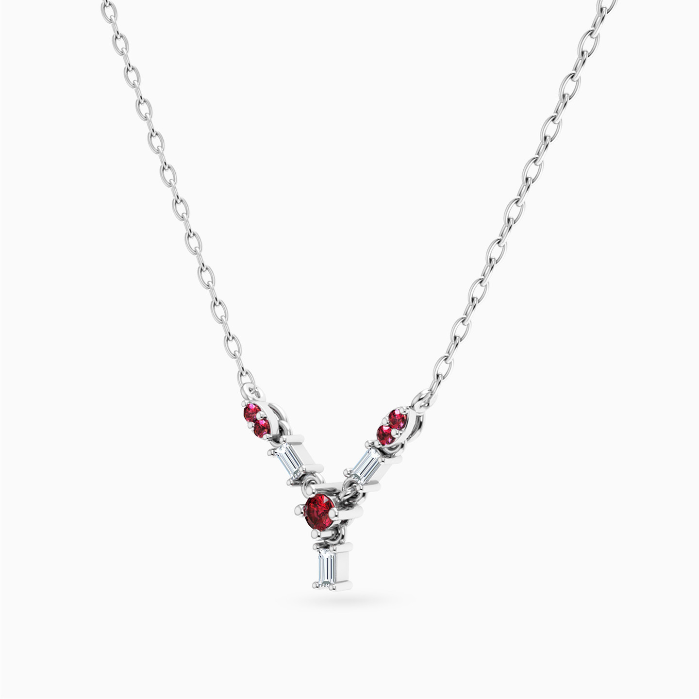 Y-Shape Diamonds & Colored Stones Necklace in 18K Gold - 2 Y-Shape Diamonds & Colored Stones Necklace in 18K Gold - 2
