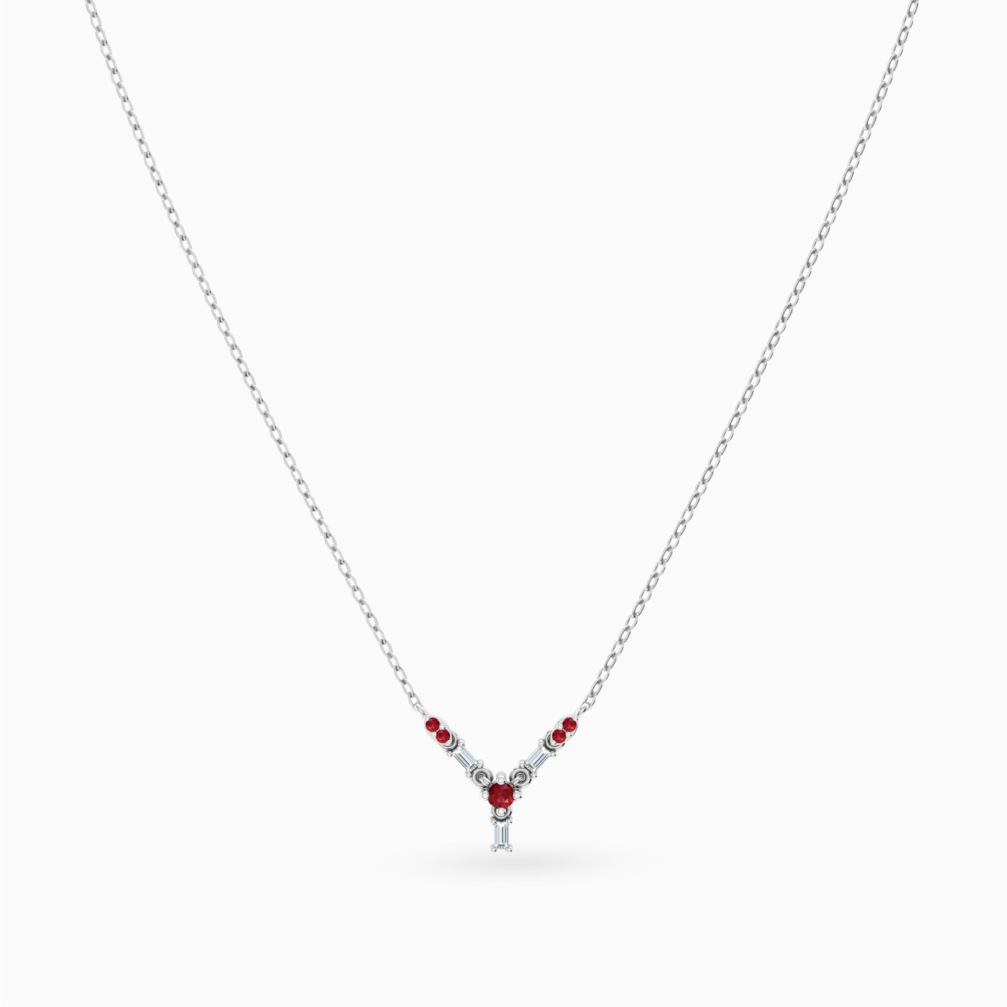 Y-Shape Diamonds & Colored Stones Necklace in 18K Gold - 3 Y-Shape Diamonds & Colored Stones Necklace in 18K Gold - 3