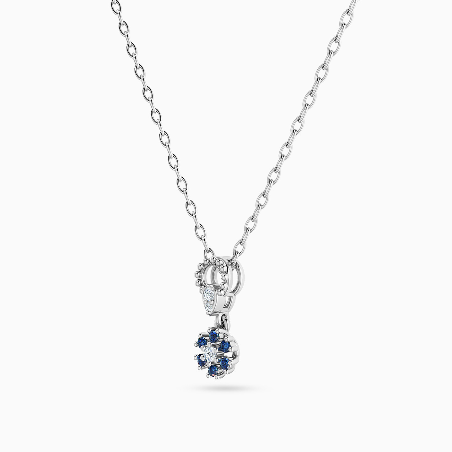 Flower Diamonds & Colored Stones Necklace in 18K Gold - 2 Flower Diamonds & Colored Stones Necklace in 18K Gold - 2