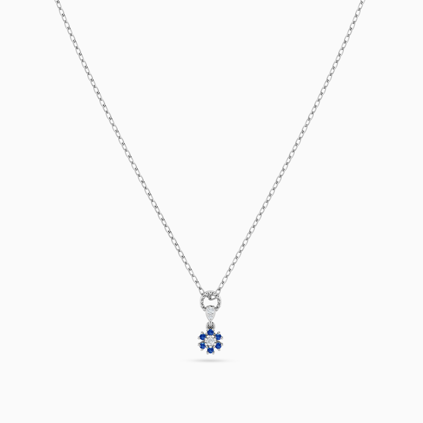 Flower Diamonds & Colored Stones Necklace in 18K Gold - 3 Flower Diamonds & Colored Stones Necklace in 18K Gold - 3