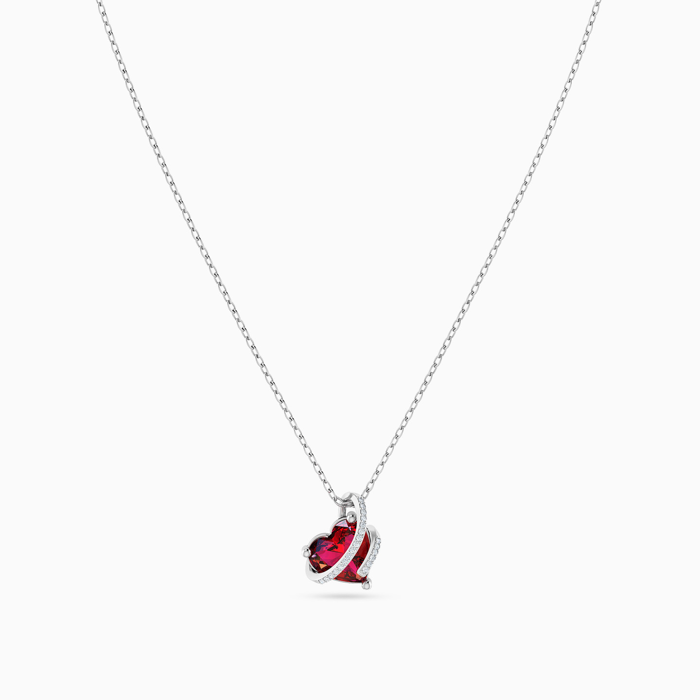 Curve & Heart Red Stone Diamond Necklace in 18K Gold - 3 Curve & Heart Red Stone Diamond Necklace in 18K Gold - 3
