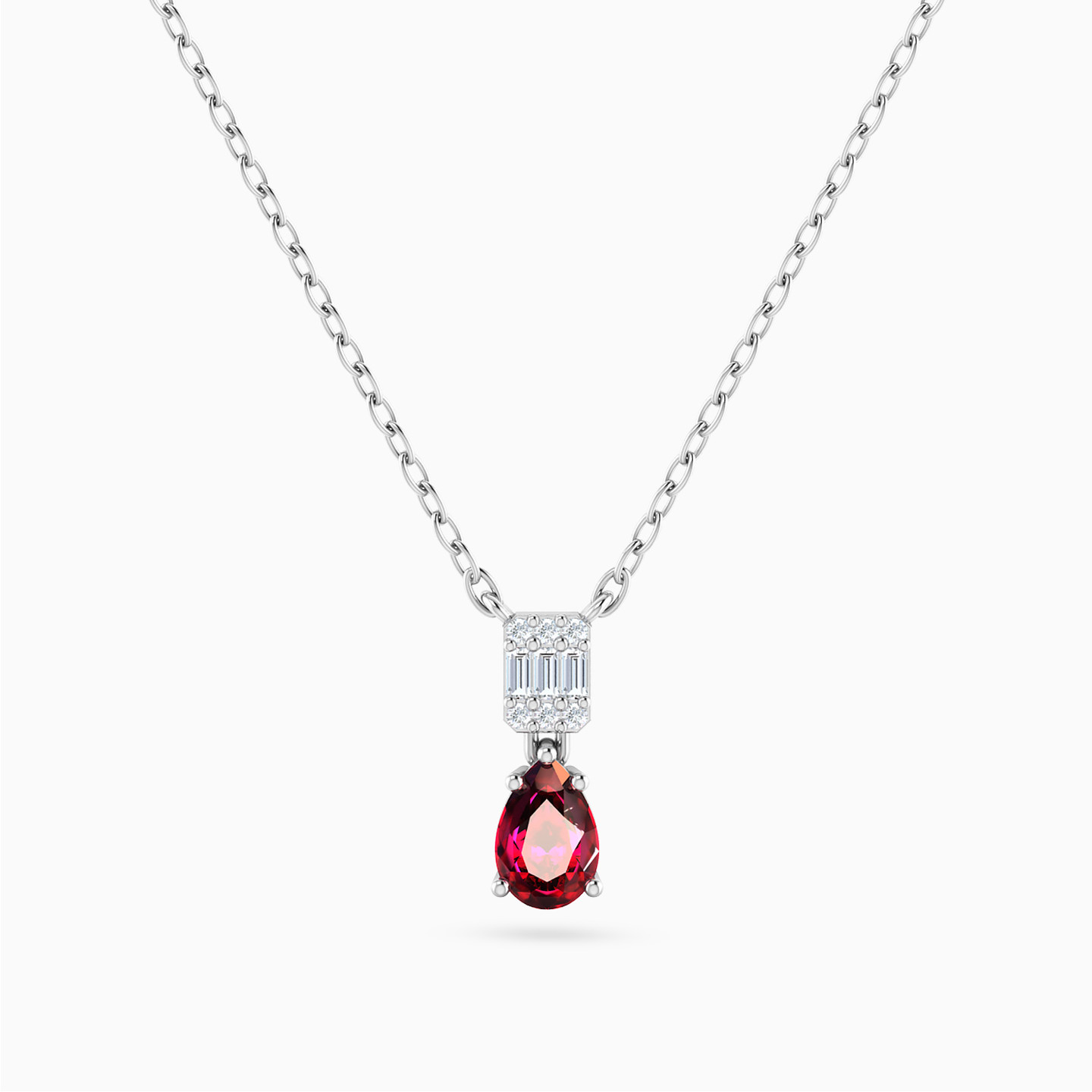 Pear Diamond & Red Stone Necklace in 18K Gold