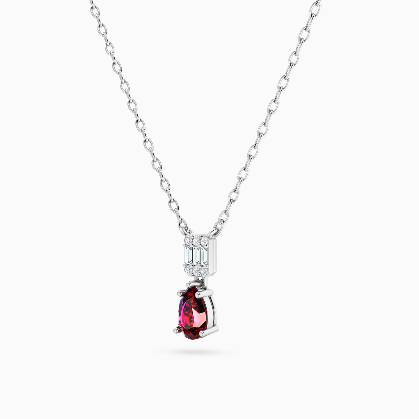 Pear Diamond & Red Stone Necklace in 18K Gold - 2