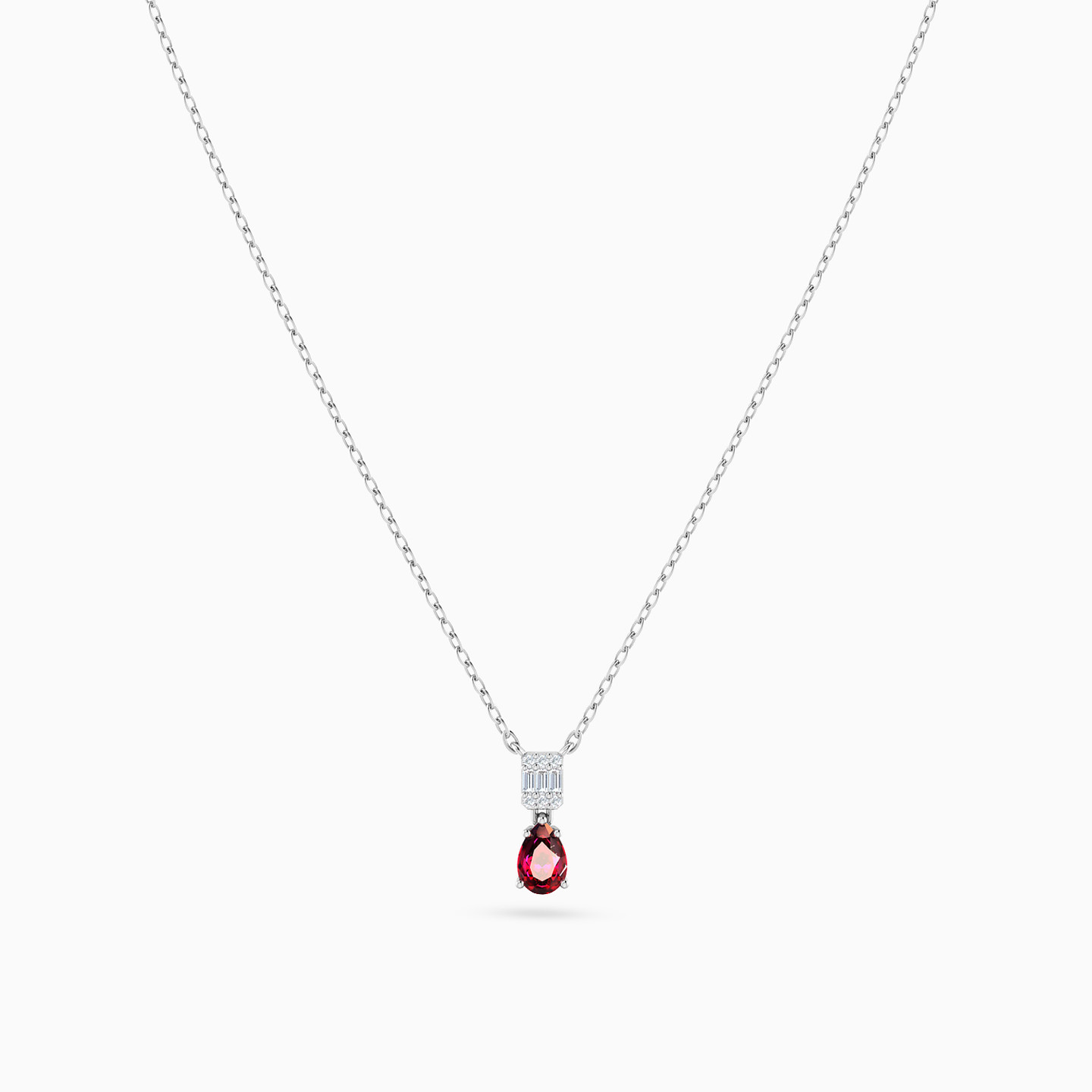 Pear Diamond & Red Stone Necklace in 18K Gold - 3