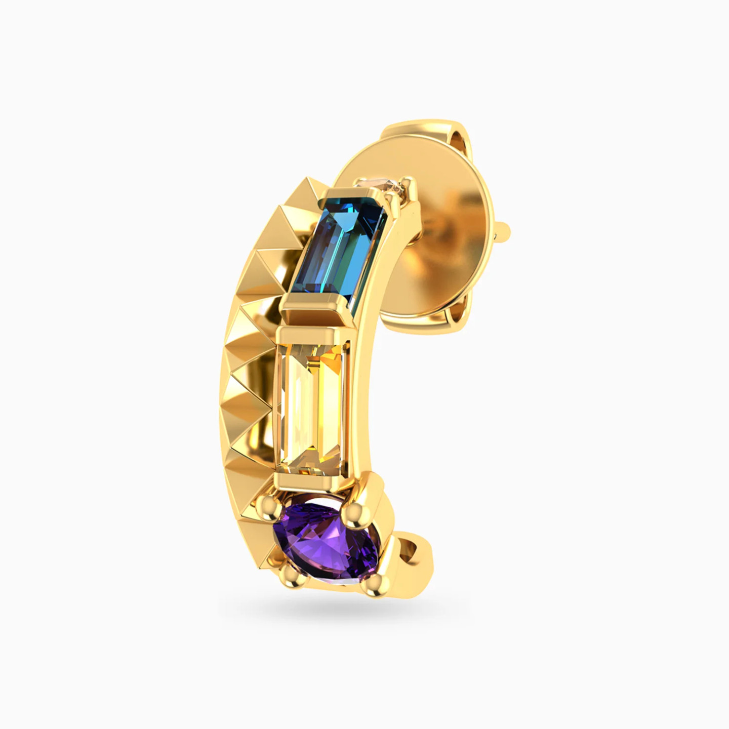 Open Curve Colored Stones Hoop Earrings in 14k Gold - 4 Open Curve Colored Stones Hoop Earrings in 14k Gold - 4