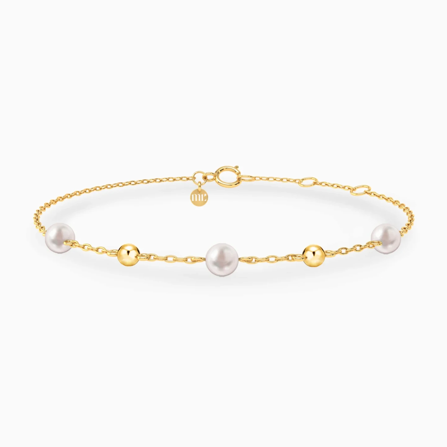 Spaced Beads & Pearls Chain Bracelet in 9K Gold Spaced Beads & Pearls Chain Bracelet in 9K Gold