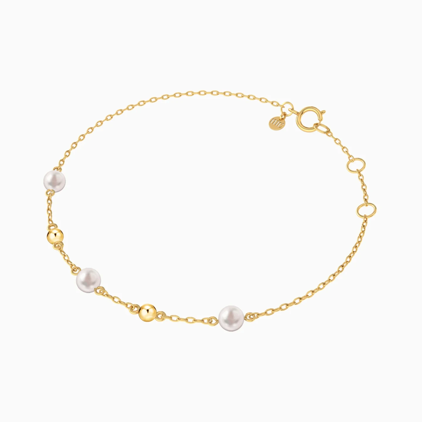 Spaced Beads & Pearls Chain Bracelet in 9K Gold - 2 Spaced Beads & Pearls Chain Bracelet in 9K Gold - 2