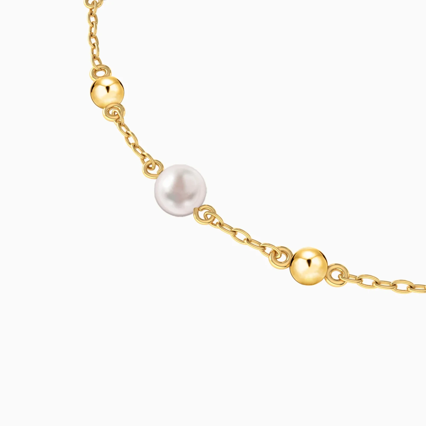 Spaced Beads & Pearls Chain Bracelet in 9K Gold - 3 Spaced Beads & Pearls Chain Bracelet in 9K Gold - 3
