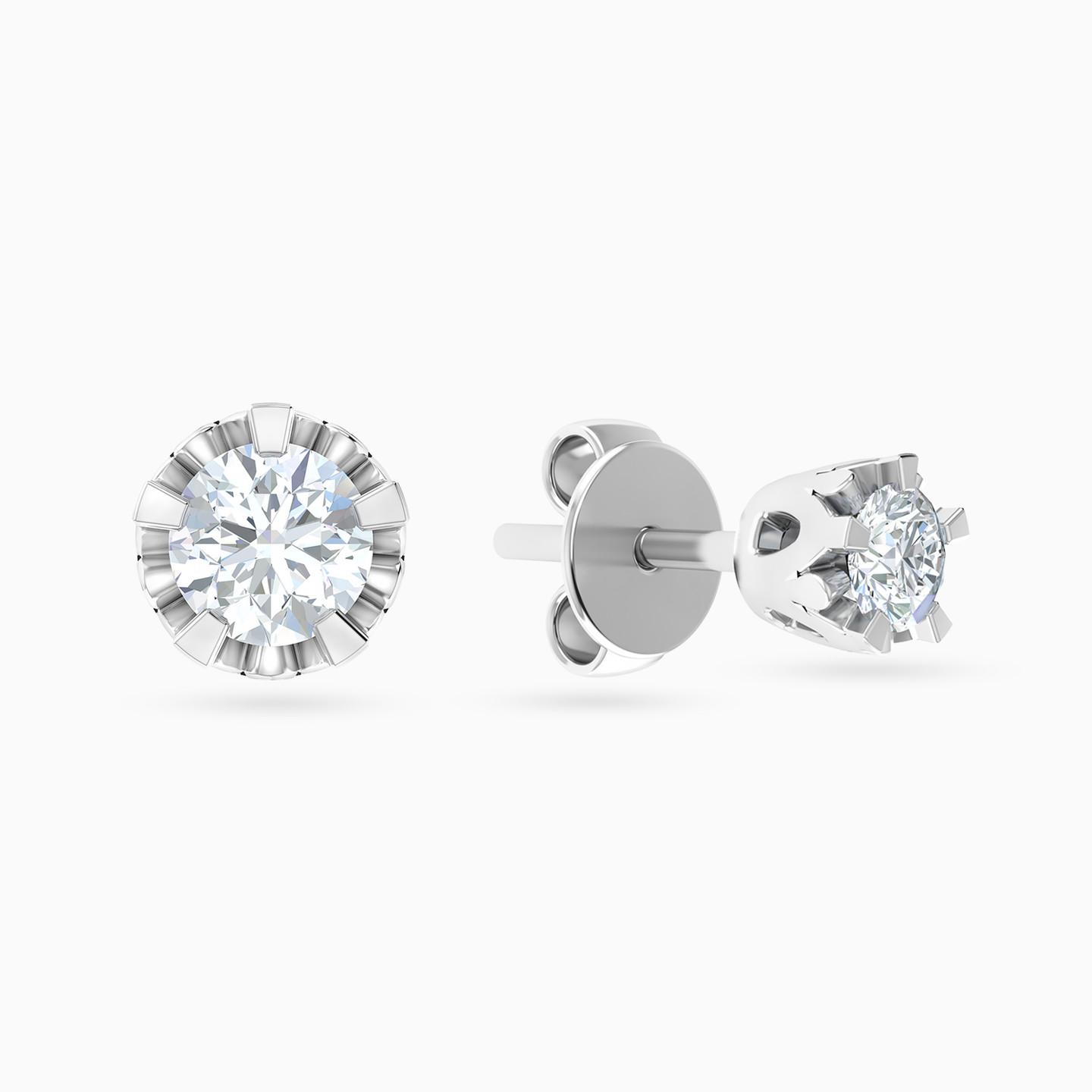 18K Gold Diamond Stud Earrings - 2