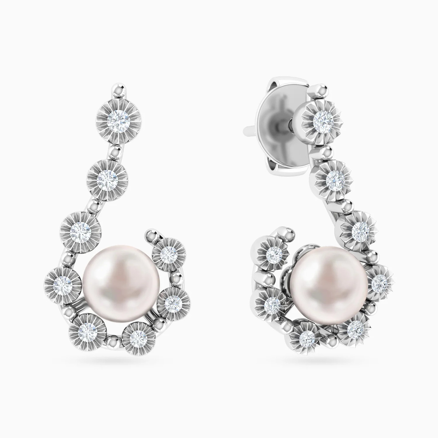 Celestial Silhouette Pearl & Diamond Stud Earrings in 18K Gold Celestial Silhouette Pearl & Diamond Stud Earrings in 18K Gold