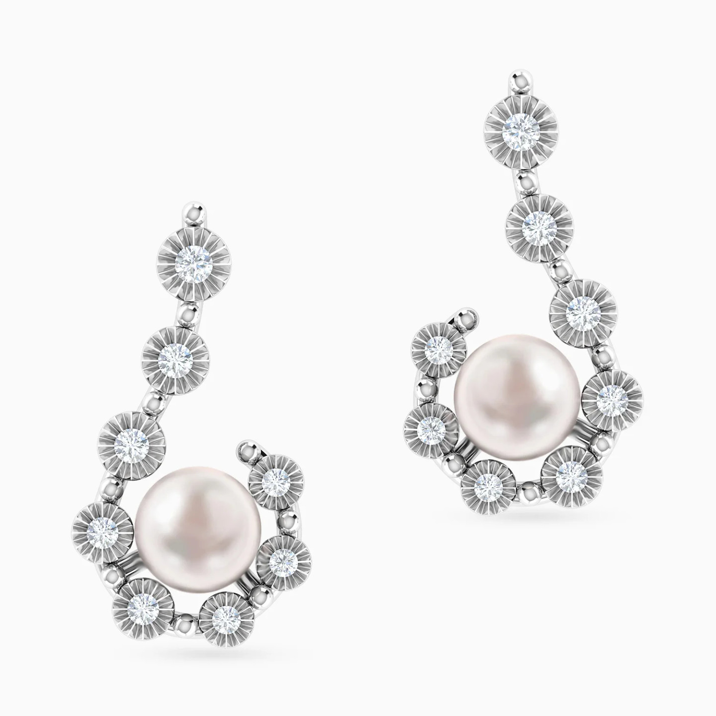 Celestial Silhouette Pearl & Diamond Stud Earrings in 18K Gold - 3 Celestial Silhouette Pearl & Diamond Stud Earrings in 18K Gold - 3