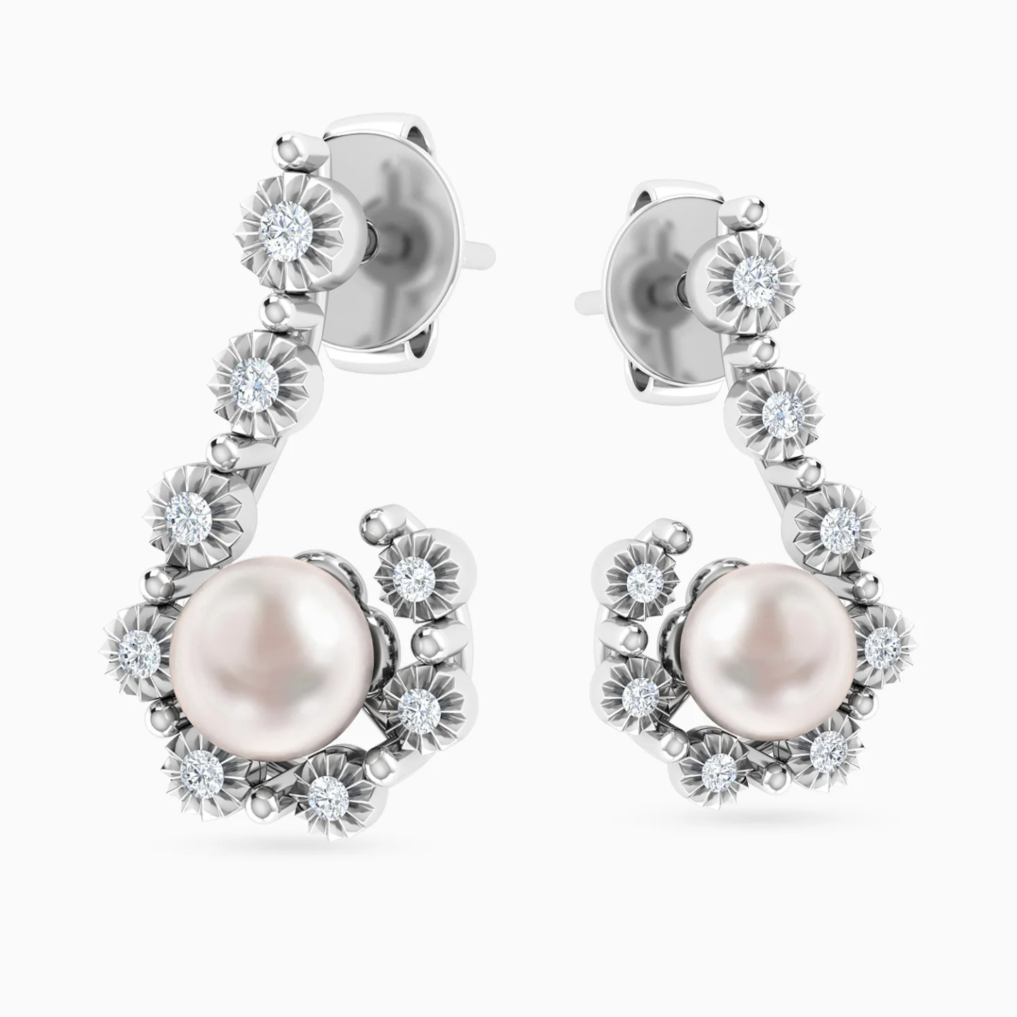 Celestial Silhouette Pearl & Diamond Stud Earrings in 18K Gold - 4 Celestial Silhouette Pearl & Diamond Stud Earrings in 18K Gold - 4