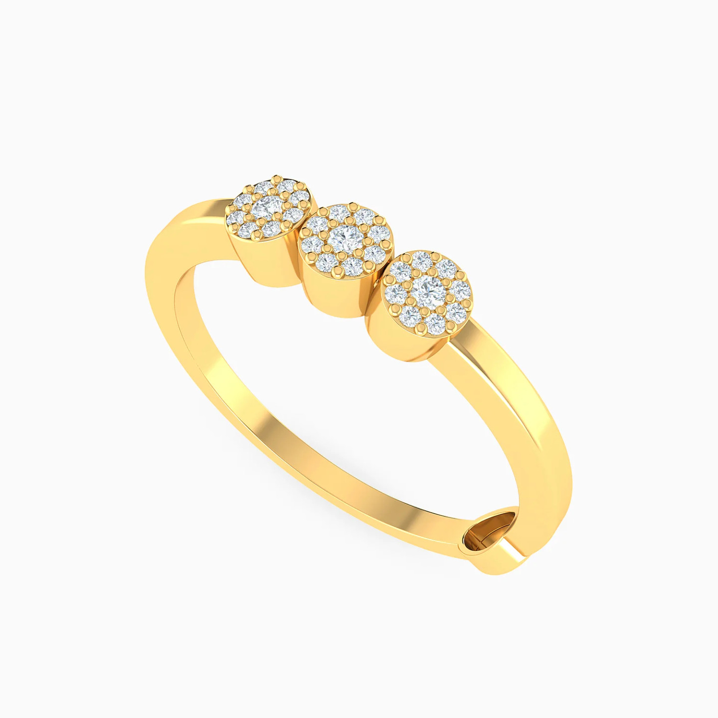 Three Round Cluster Diamond Ring in 14K Gold - 3 Three Round Cluster Diamond Ring in 14K Gold - 3