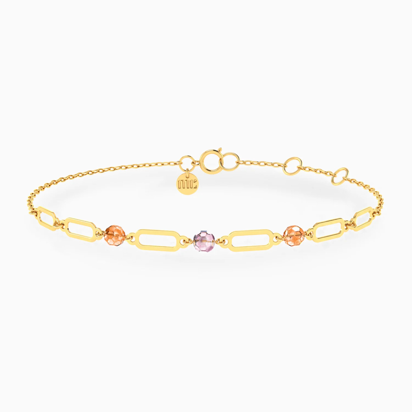Elongated Links & Colored Stones Chain Bracelet in 14K Gold Elongated Links & Colored Stones Chain Bracelet in 14K Gold
