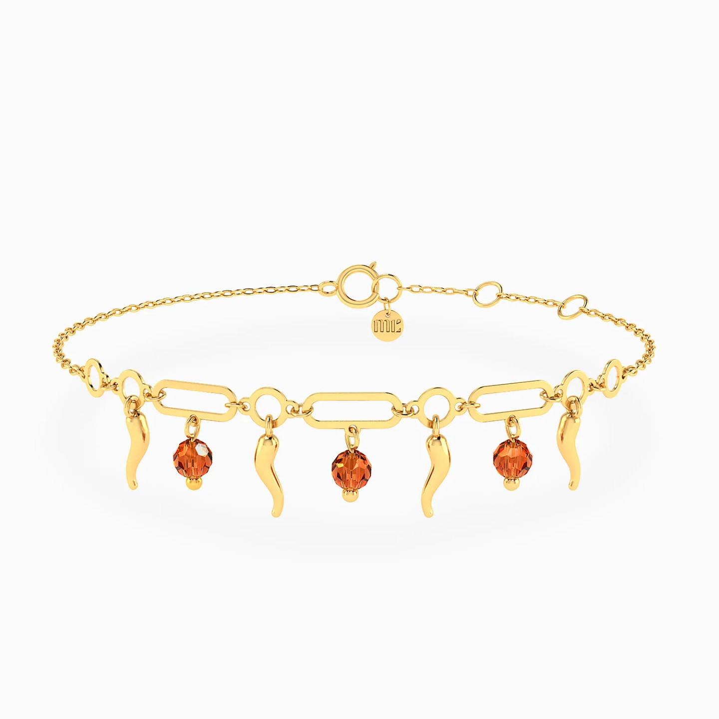 Chili & Elongated Links Orange Stones Chain Bracelet in 14K Gold Chili & Elongated Links Orange Stones Chain Bracelet in 14K Gold