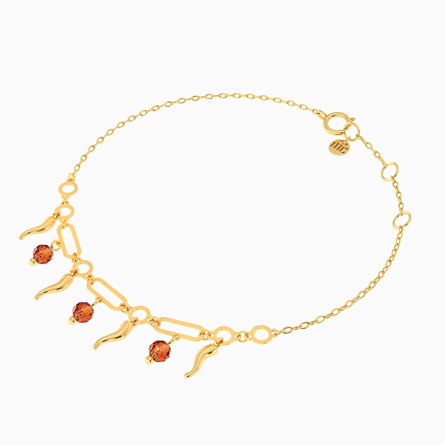 Chili & Elongated Links Orange Stones Chain Bracelet in 14K Gold - 3 Chili & Elongated Links Orange Stones Chain Bracelet in 14K Gold - 3