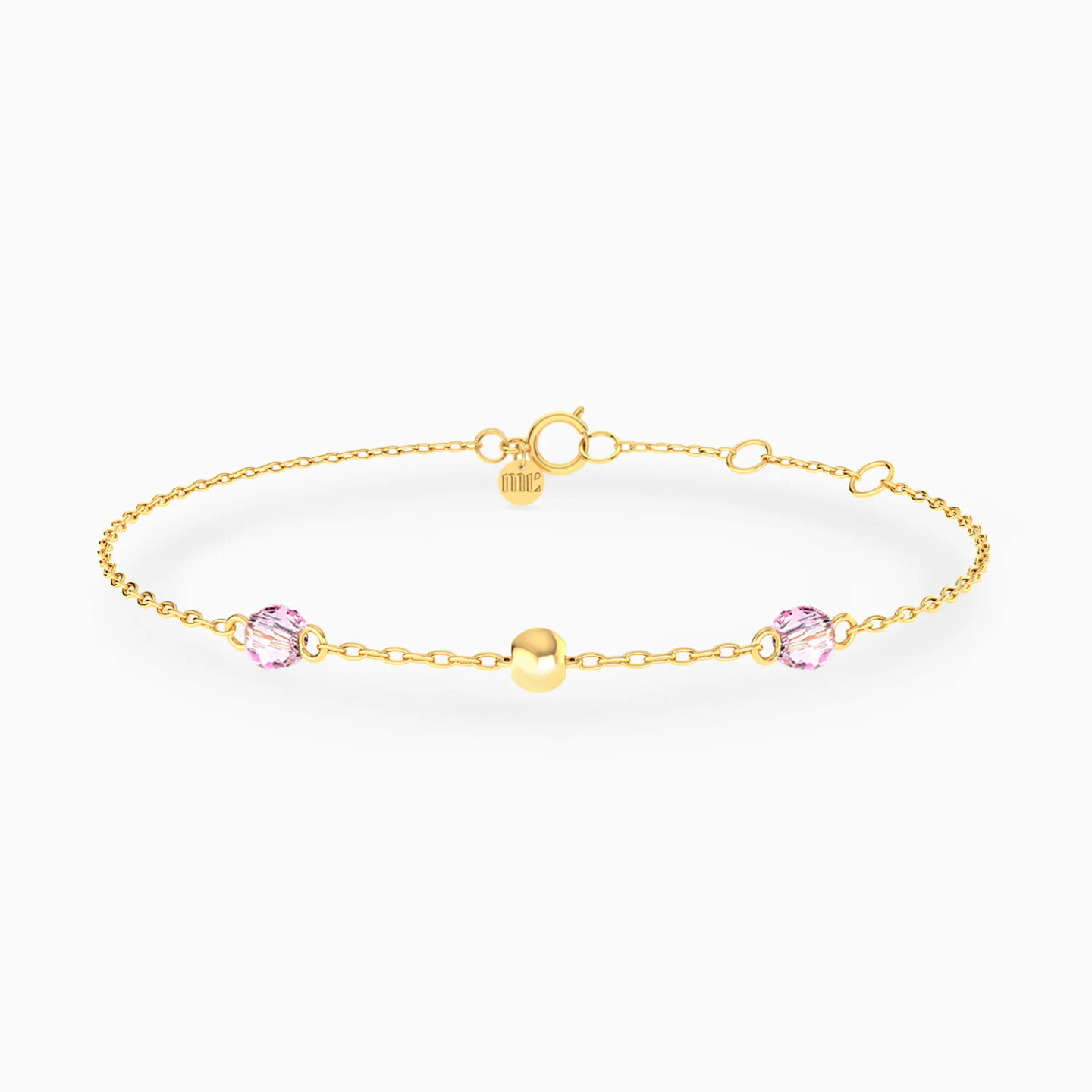 Bead & Pink Stones Chain Bracelet in 14K Gold Bead & Pink Stones Chain Bracelet in 14K Gold