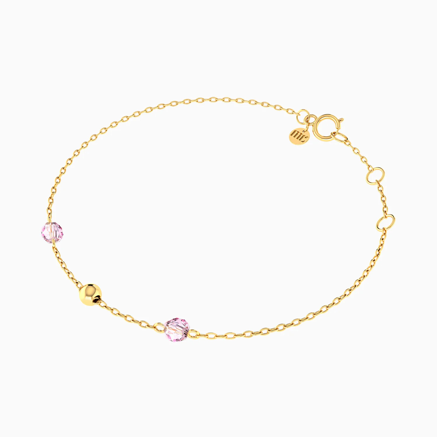 Bead & Pink Stones Chain Bracelet in 14K Gold - 3 Bead & Pink Stones Chain Bracelet in 14K Gold - 3