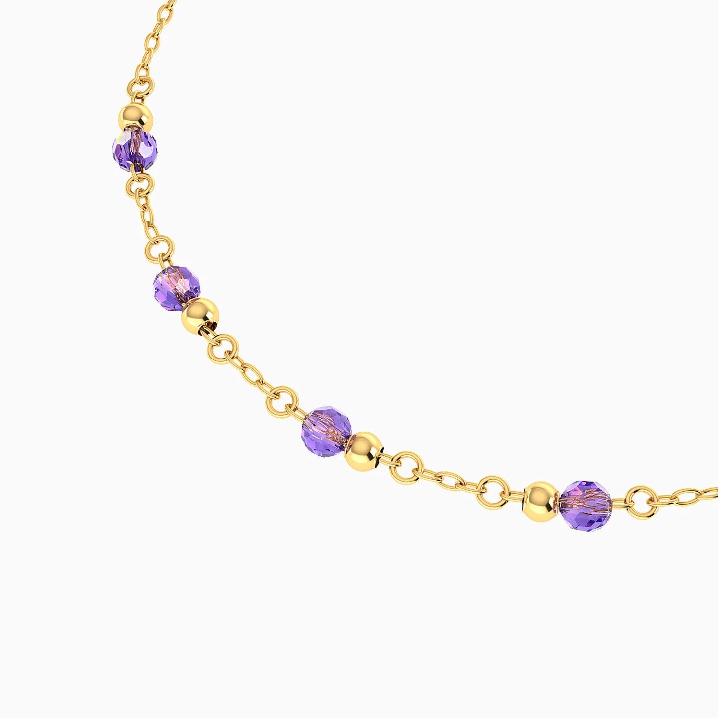 Spaced Beads Purple Stones Chain Bracelet in 14K Gold - 4 Spaced Beads Purple Stones Chain Bracelet in 14K Gold - 4