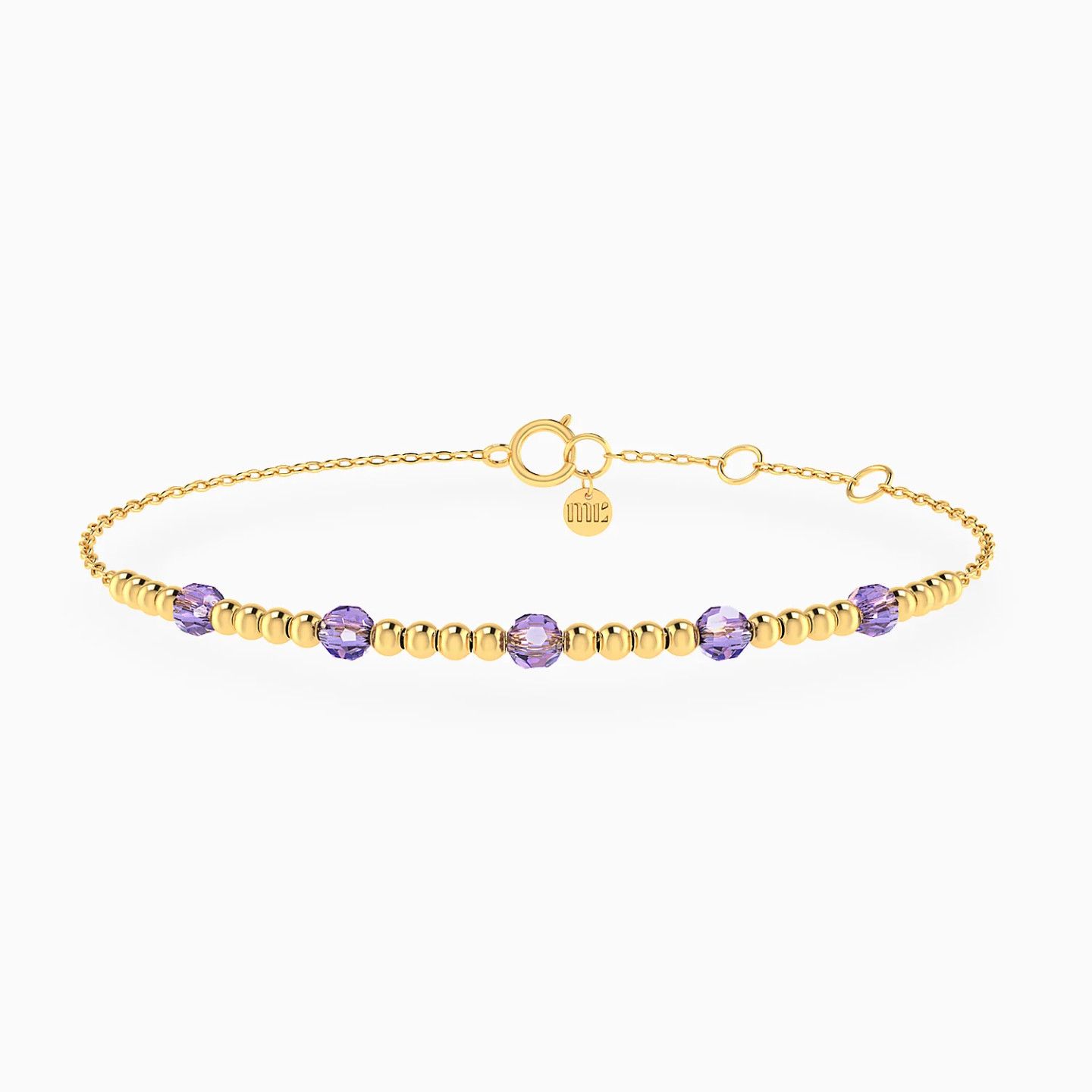 Beads & Purple Stones Chain Bracelet in 14K Gold Beads & Purple Stones Chain Bracelet in 14K Gold