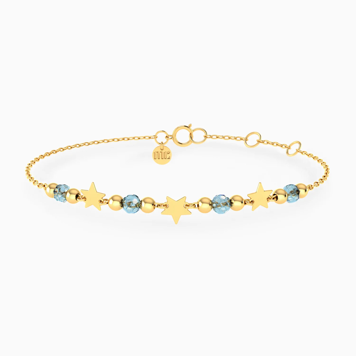 Stars & Beads Blue Stones Chain Bracelet in 14K Gold Stars & Beads Blue Stones Chain Bracelet in 14K Gold