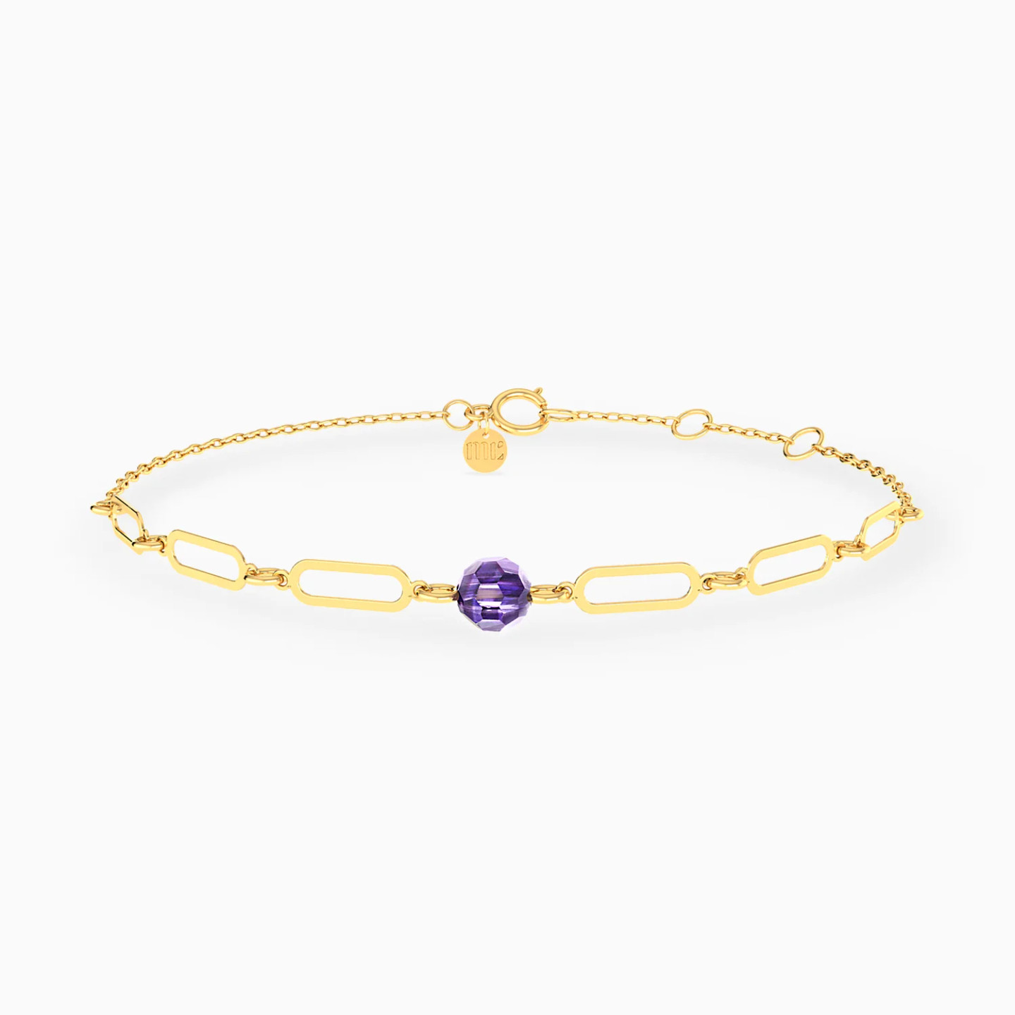 Elongated Links Purple Stone Chain Bracelet in 14K Gold Elongated Links Purple Stone Chain Bracelet in 14K Gold