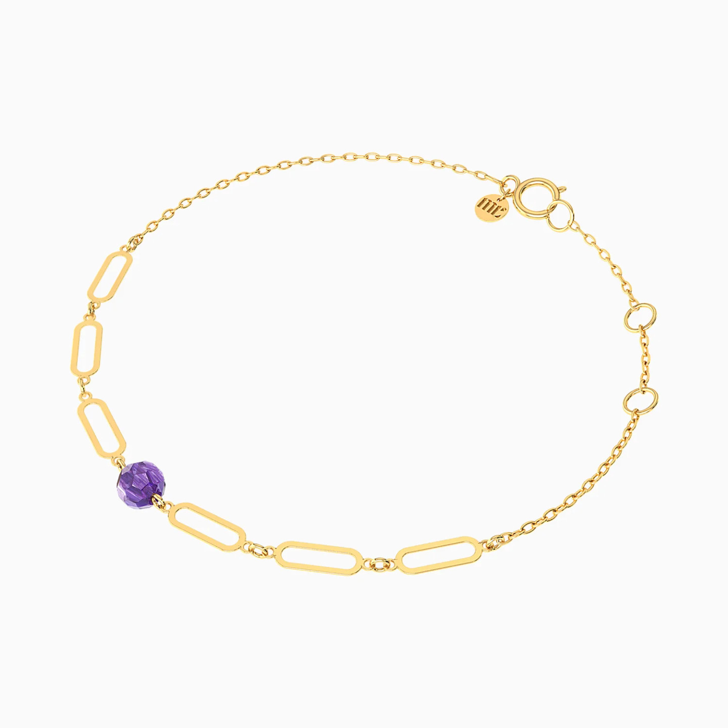 Elongated Links Purple Stone Chain Bracelet in 14K Gold - 3 Elongated Links Purple Stone Chain Bracelet in 14K Gold - 3