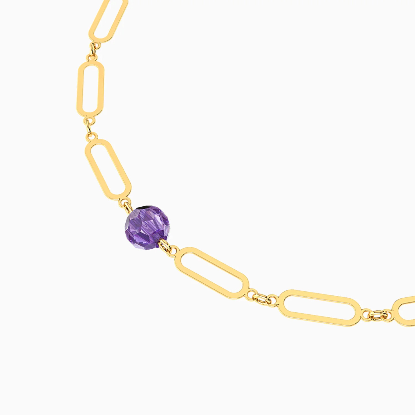 Elongated Links Purple Stone Chain Bracelet in 14K Gold - 4 Elongated Links Purple Stone Chain Bracelet in 14K Gold - 4