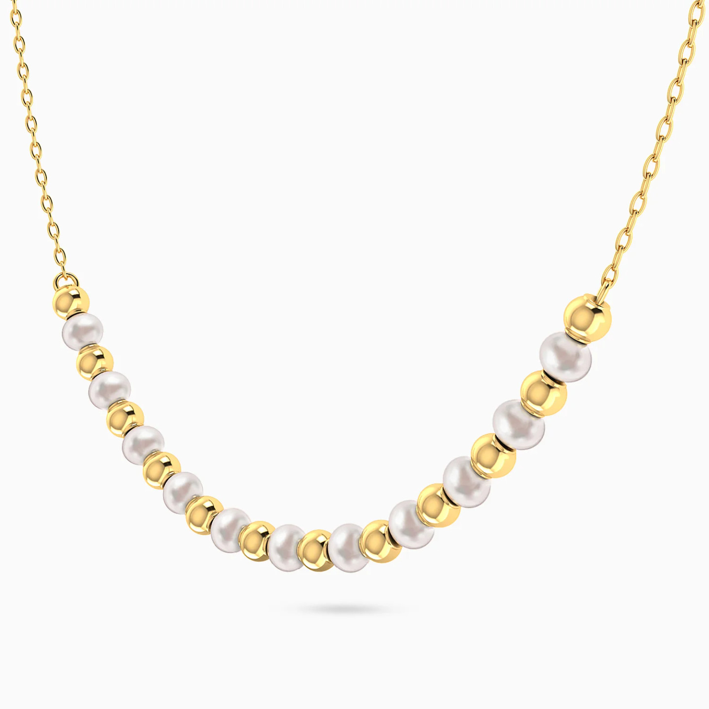 Beads & Pearl Chain Necklace in 14K Gold - 2 Beads & Pearl Chain Necklace in 14K Gold - 2