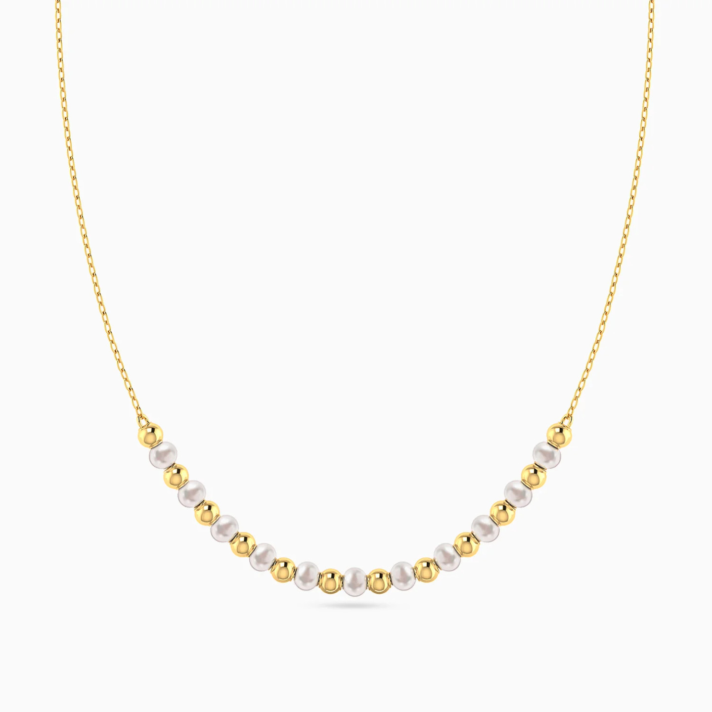 Beads & Pearl Chain Necklace in 14K Gold - 3 Beads & Pearl Chain Necklace in 14K Gold - 3