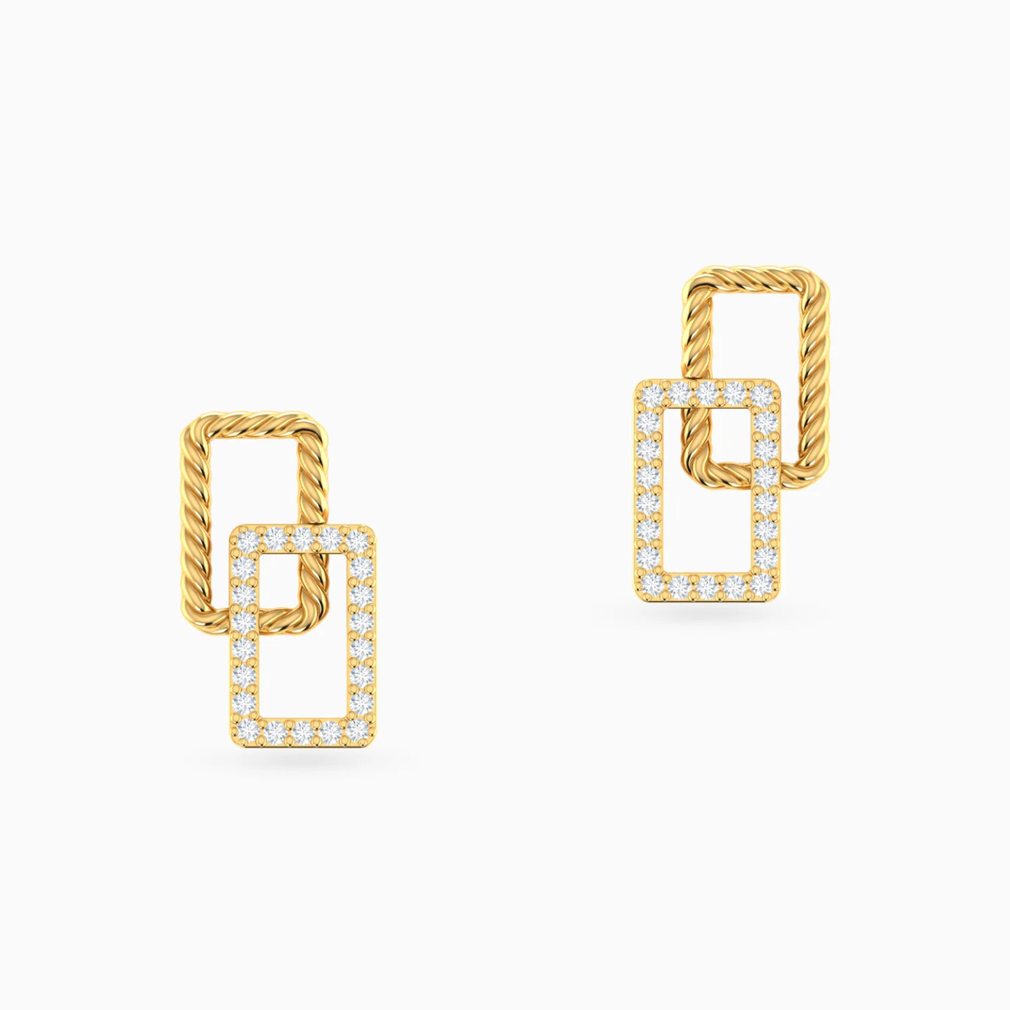 Intertwined Rectangular Frames Diamond Stud Earrings in 14K Gold - 3 Intertwined Rectangular Frames Diamond Stud Earrings in 14K Gold - 3