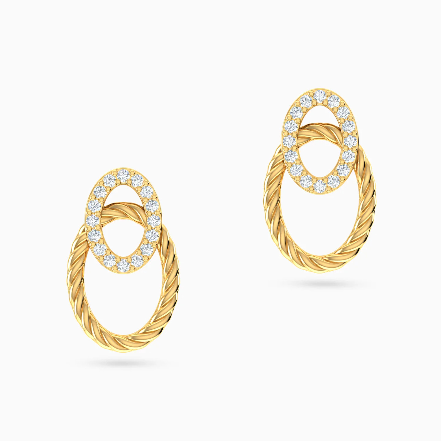 Intertwined Circular Frames Diamond Stud Earrings in 14K Gold - 3 Intertwined Circular Frames Diamond Stud Earrings in 14K Gold - 3