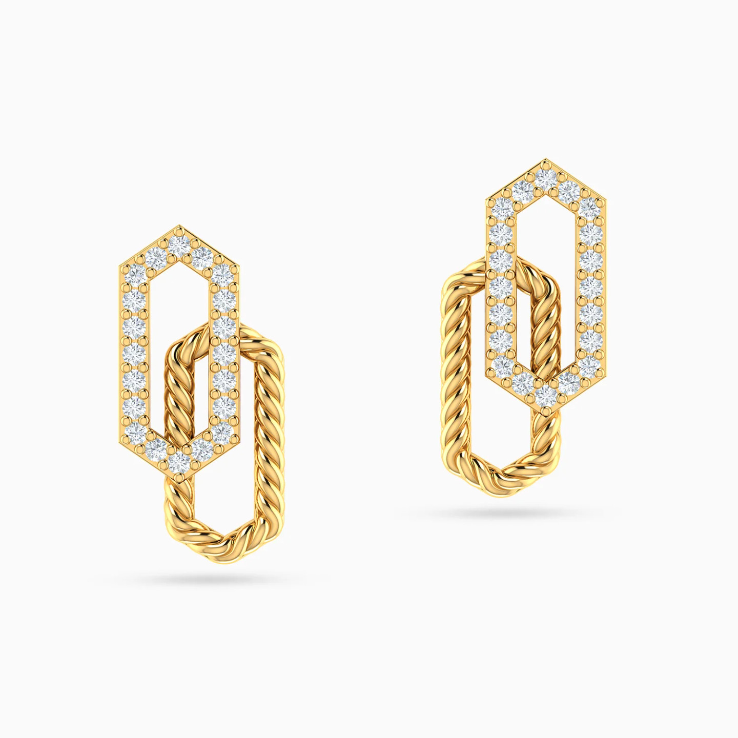 Intertwined Hexagon Frames Diamond Stud Earrings in 14K Gold - 3 Intertwined Hexagon Frames Diamond Stud Earrings in 14K Gold - 3