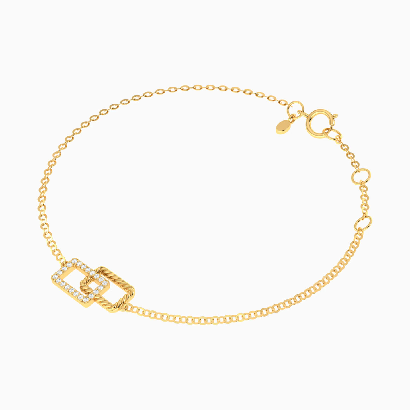 Intertwined Rectangular Frames Diamond Chain Bracelet in 14K Gold - 3 Intertwined Rectangular Frames Diamond Chain Bracelet in 14K Gold - 3
