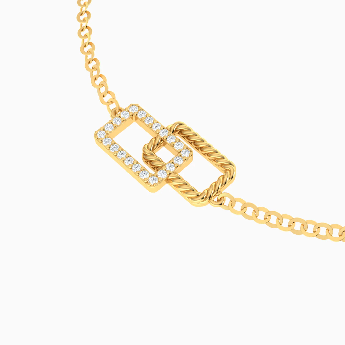 Intertwined Rectangular Frames Diamond Chain Bracelet in 14K Gold - 4 Intertwined Rectangular Frames Diamond Chain Bracelet in 14K Gold - 4