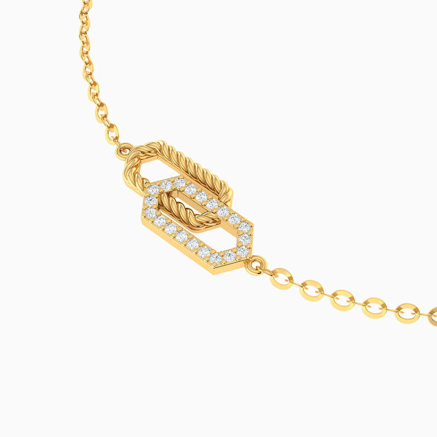 Intertwined Hexagon Frames Diamond Chain Bracelet in 14K Gold - 4 Intertwined Hexagon Frames Diamond Chain Bracelet in 14K Gold - 4