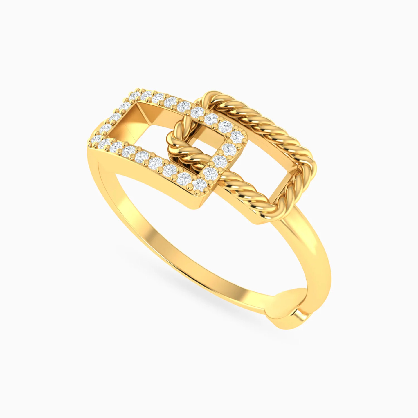 Intertwined Rectangular Frames Diamond Ring in 14K Gold - 3 Intertwined Rectangular Frames Diamond Ring in 14K Gold - 3