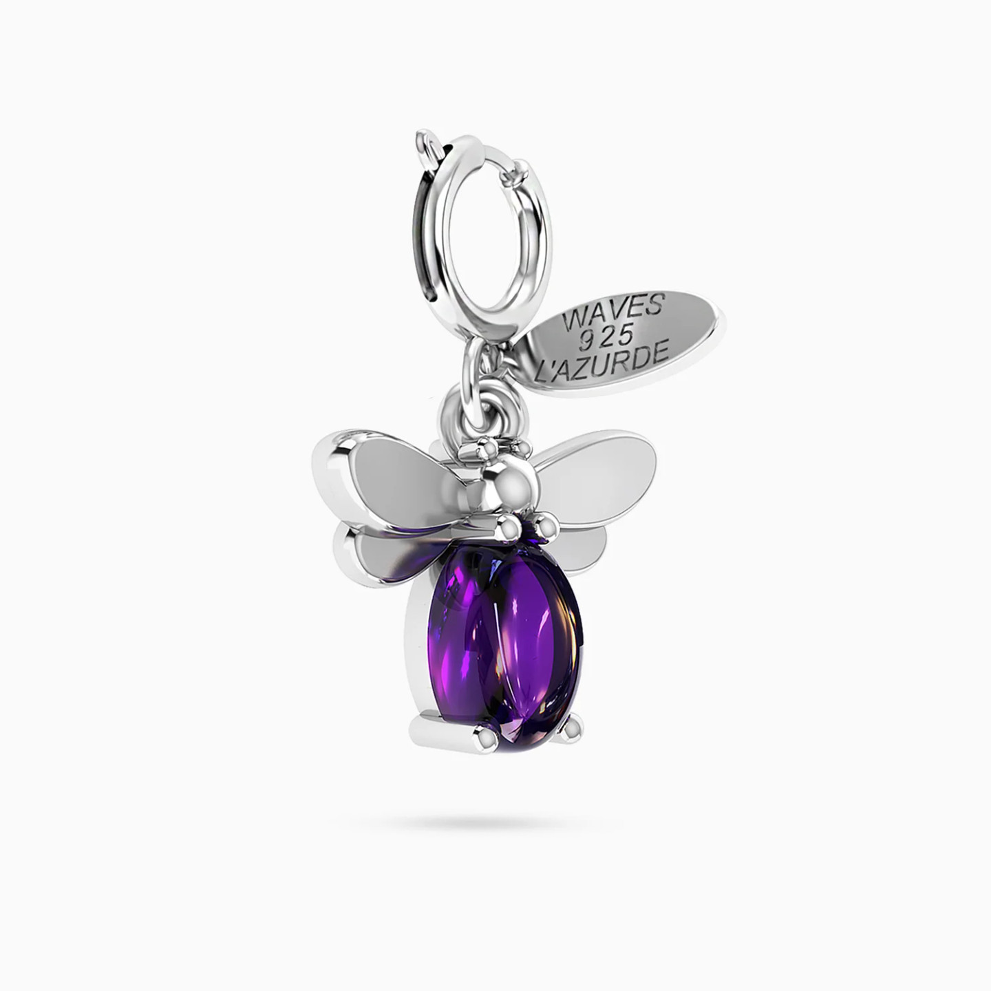 Bee Purple Stone Charm in Silver - 3 Bee Purple Stone Charm in Silver - 3