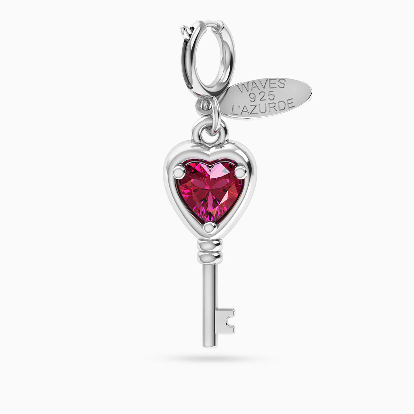 Heart Key Pink Stone Charm in Silver Heart Key Pink Stone Charm in Silver