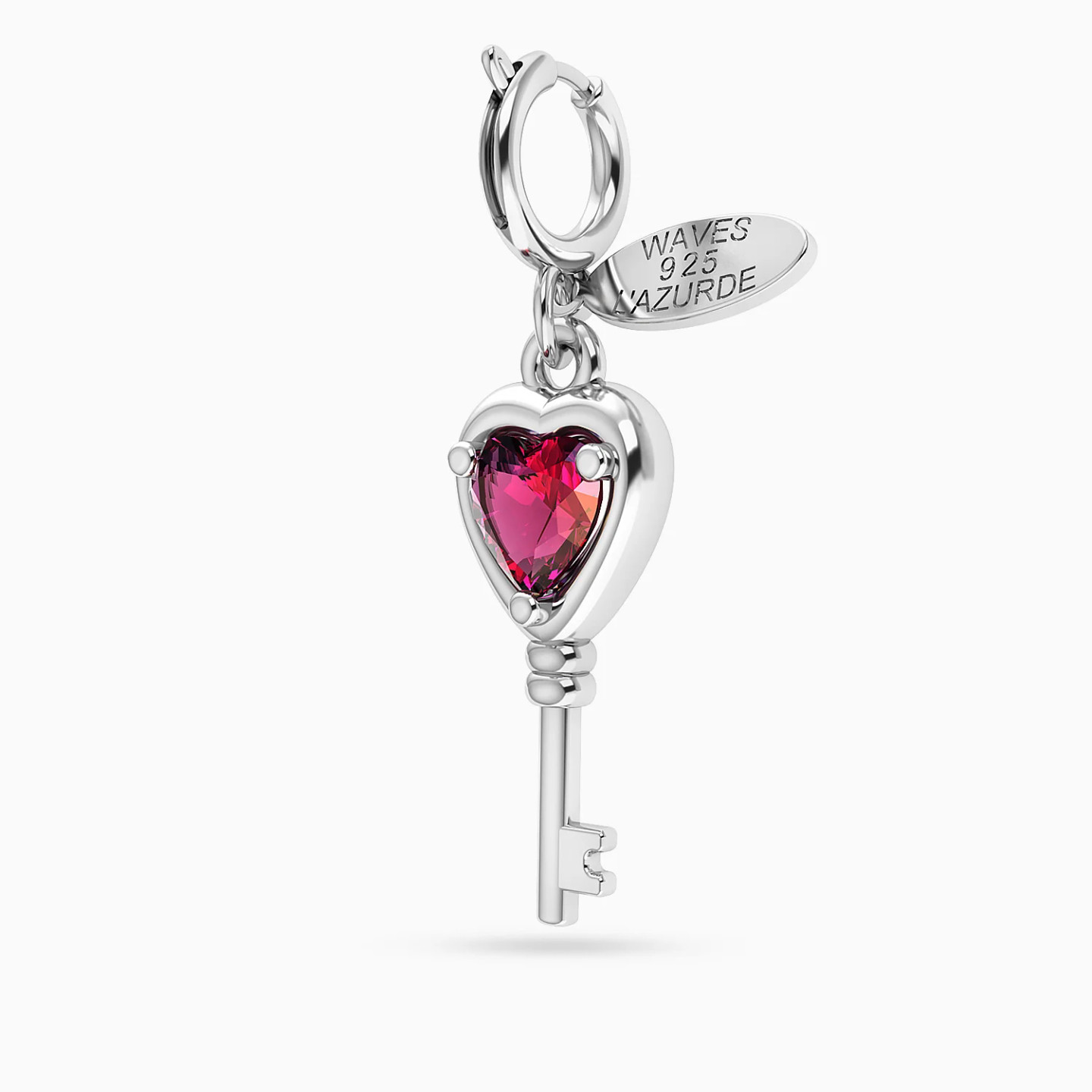 Heart Key Pink Stone Charm in Silver - 2 Heart Key Pink Stone Charm in Silver - 2