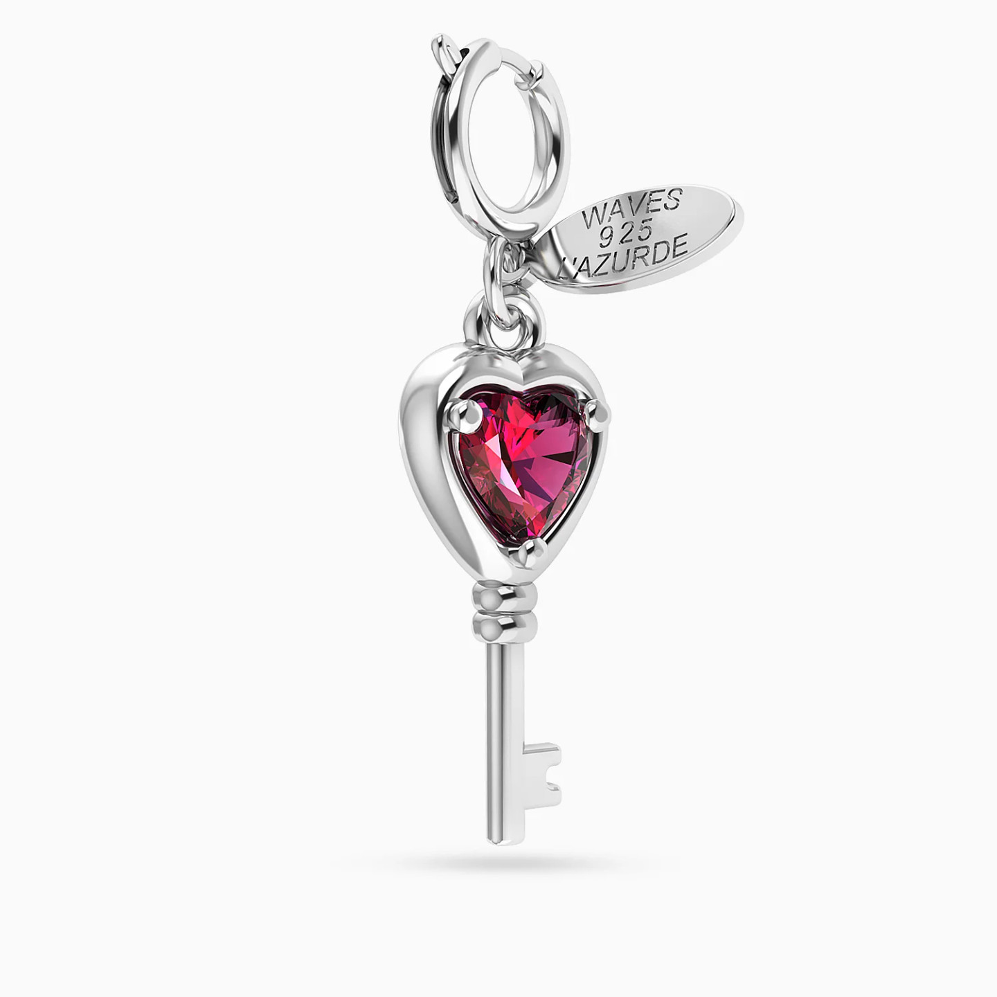 Heart Key Pink Stone Charm in Silver - 3 Heart Key Pink Stone Charm in Silver - 3