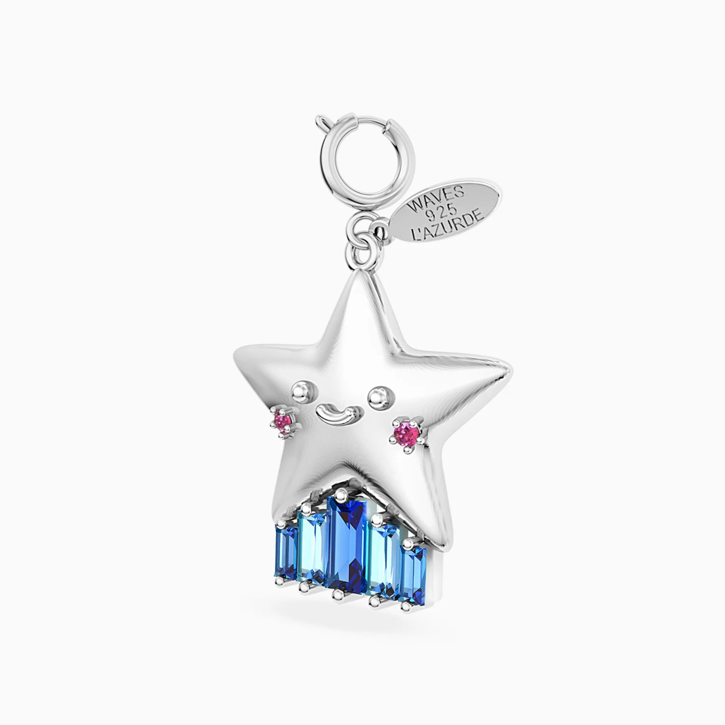 Star Colored Stones Charm in Silver - 2 Star Colored Stones Charm in Silver - 2