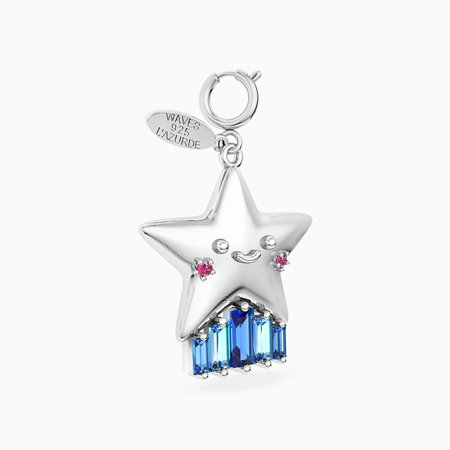 Star Colored Stones Charm in Silver - 3 Star Colored Stones Charm in Silver - 3