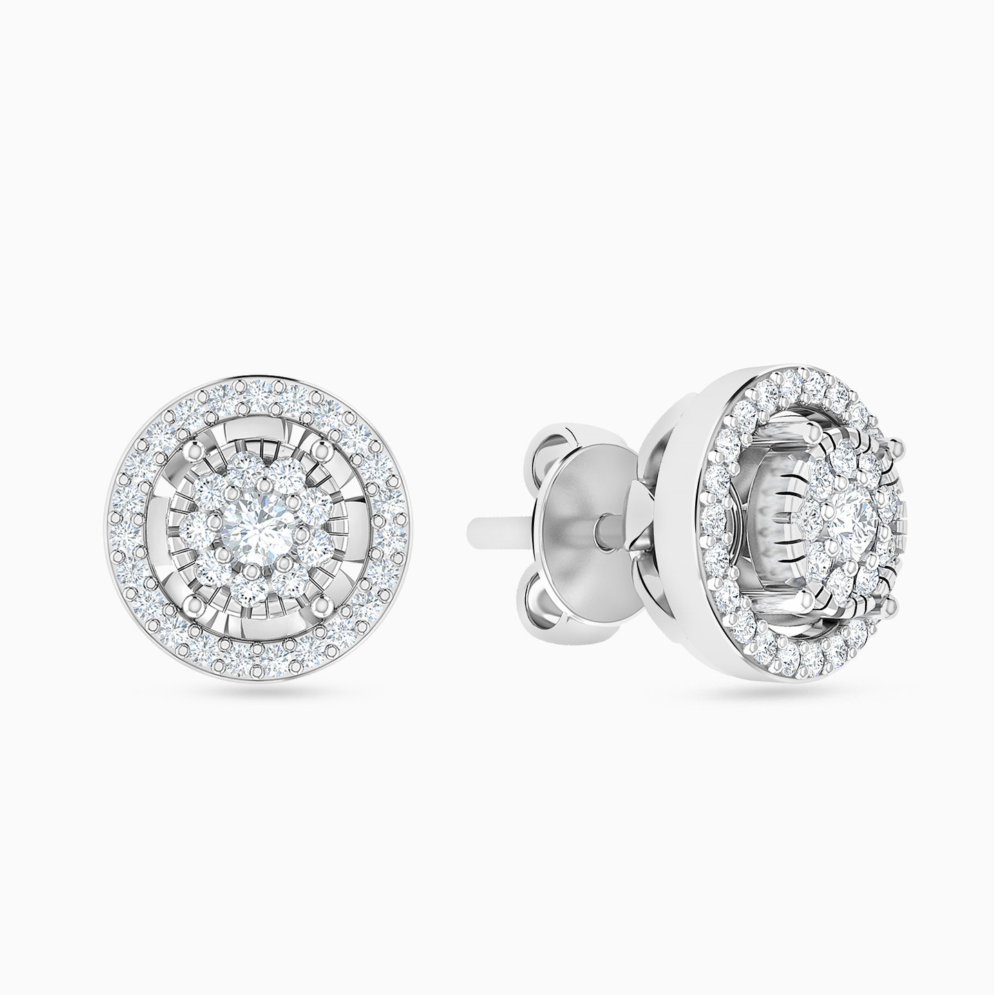 18K Gold Diamond Stud Earrings - 2