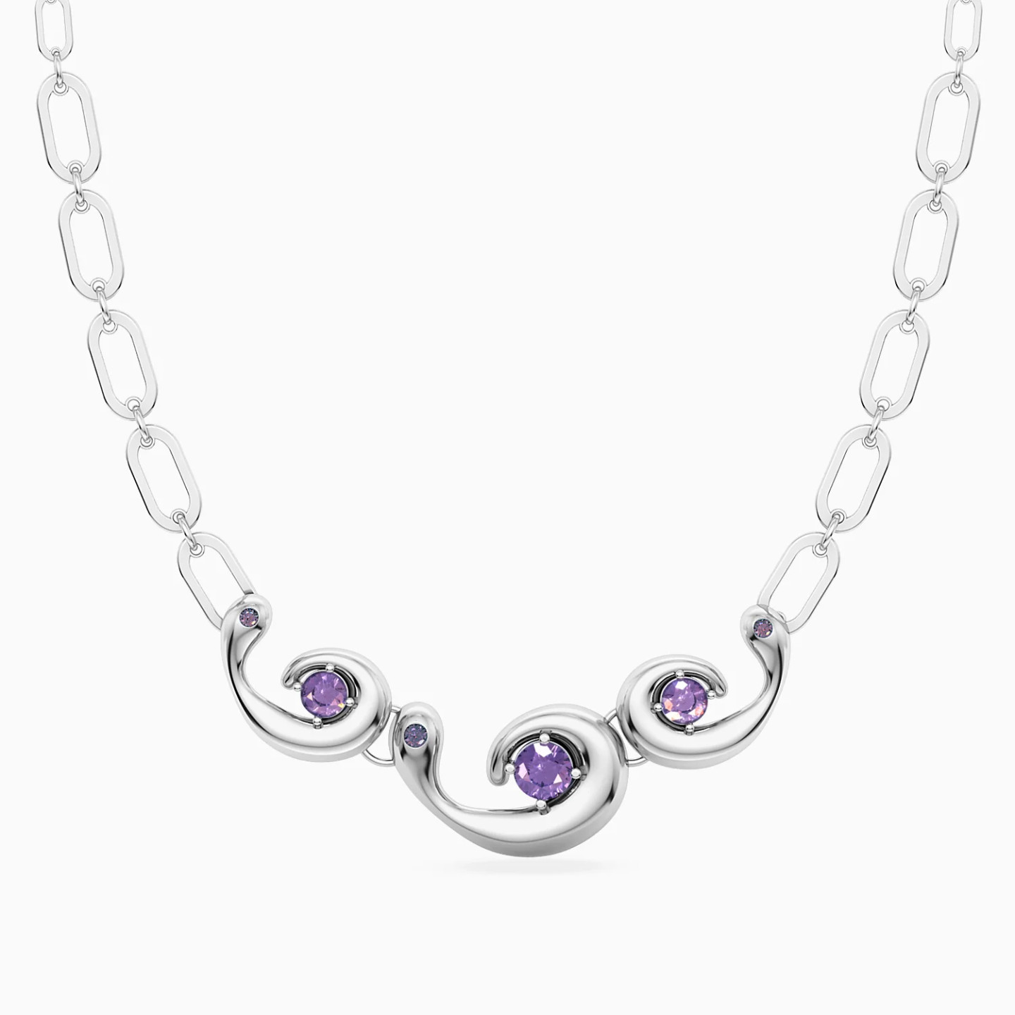 Three Spiral Motifs & Oval Links Necklace in Silver Three Spiral Motifs & Oval Links Necklace in Silver