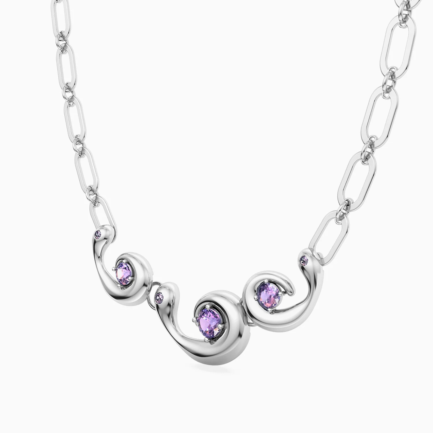 Three Spiral Motifs & Oval Links Necklace in Silver - 2 Three Spiral Motifs & Oval Links Necklace in Silver - 2